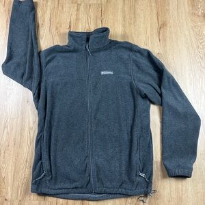 Columbia Men’s Large Full Zip Fleece Jacket Gray Zip Pockets Drawcord Waist
